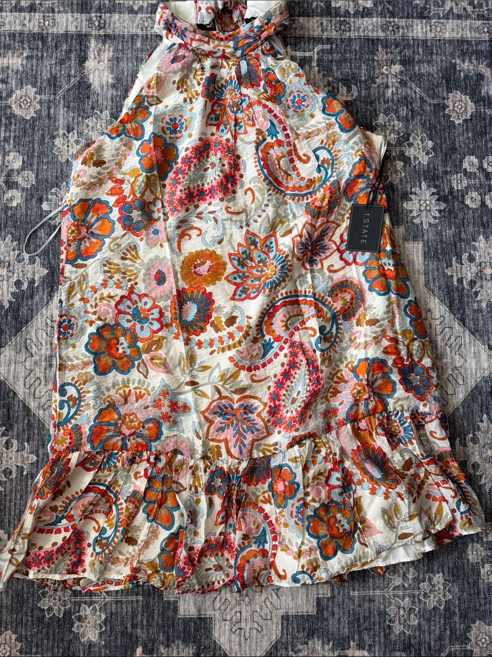 1. State White Multicolor Paisley Floral Halter Dress